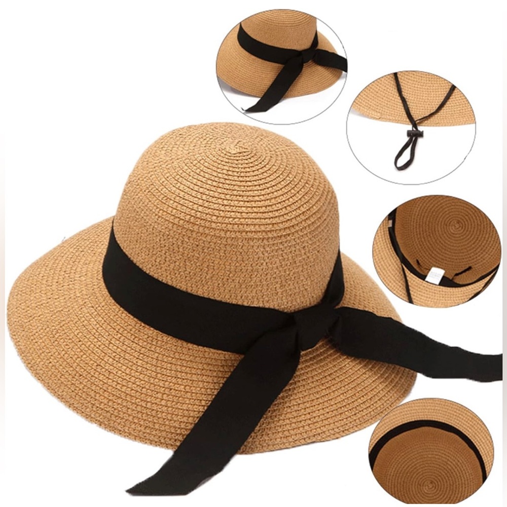 🆕 Brown Sun Straw Hat, Wide Brim, UV, One Size